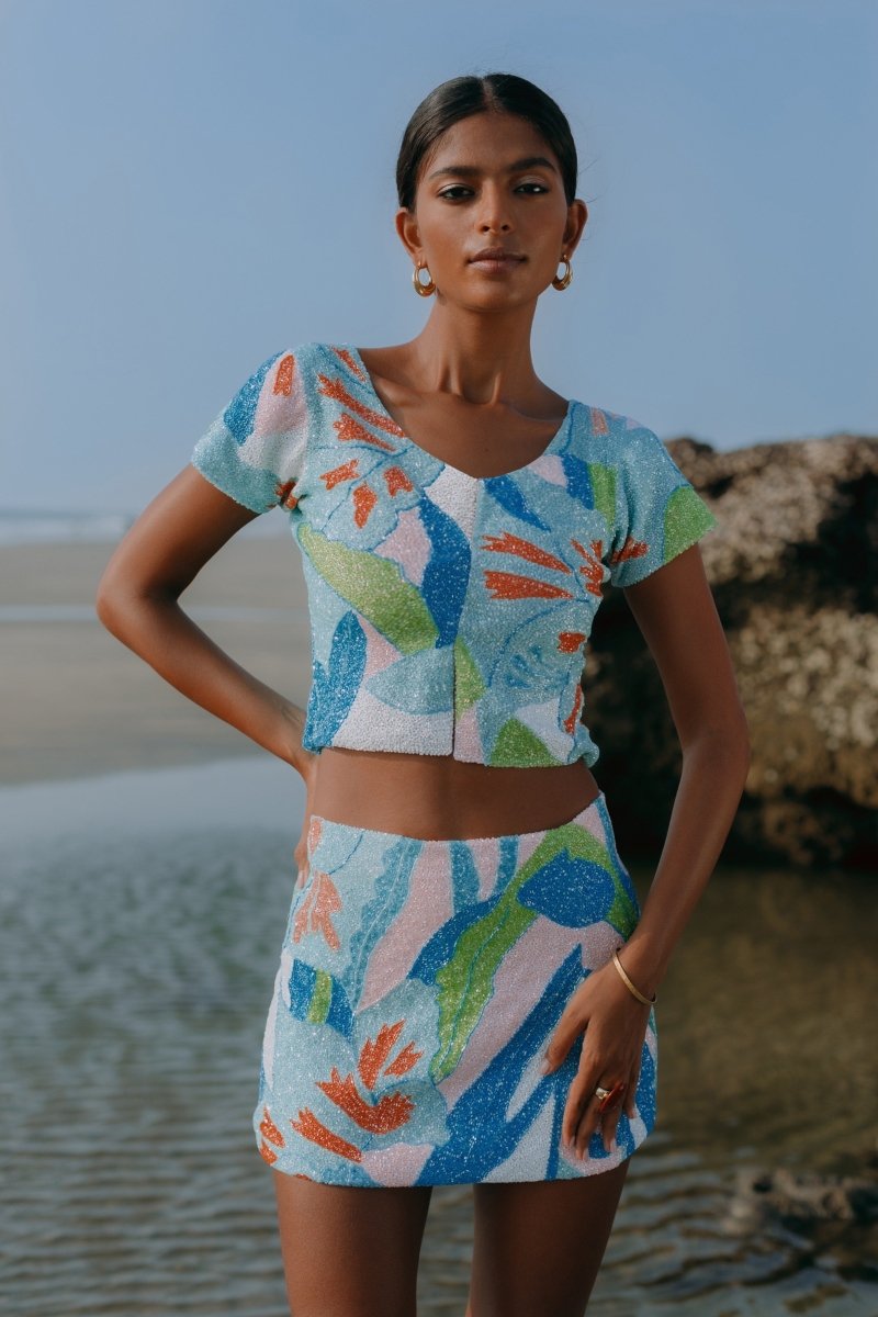 Maya Petal Hand Beaded Top Multi Colour Oceanus x By Poppy