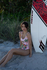 Maya Scoop Back Tropical Swimsuit Pink - Oceanus Swimwear