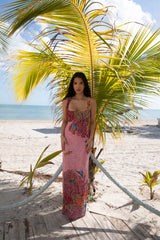 Oceanic Bloom Pink Maxi Dress