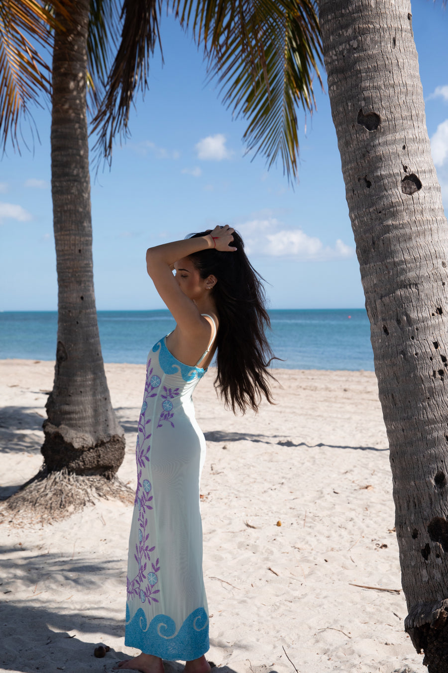 Lobster Hand Beaded Maxi Dress Blue