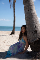Lobster Hand Beaded Maxi Dress Blue