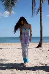 Lobster Hand Beaded Maxi Dress Blue