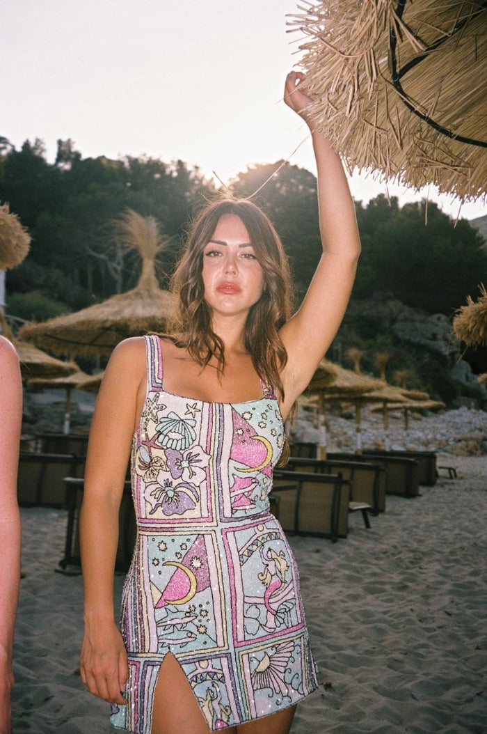 Shop Talia Hand Beaded Multi-Coloured Crystal Party Dress - Oceanus