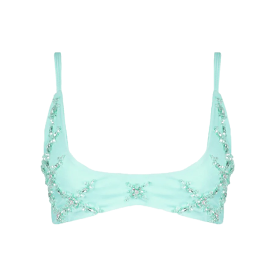 Mary Una Blue with White Beading Bikini Top - Oceanus Swimwear