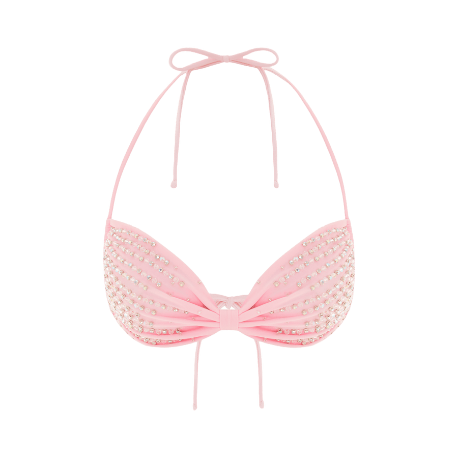 Ophelia Hand Embroidered Summer Bikini Top Pink