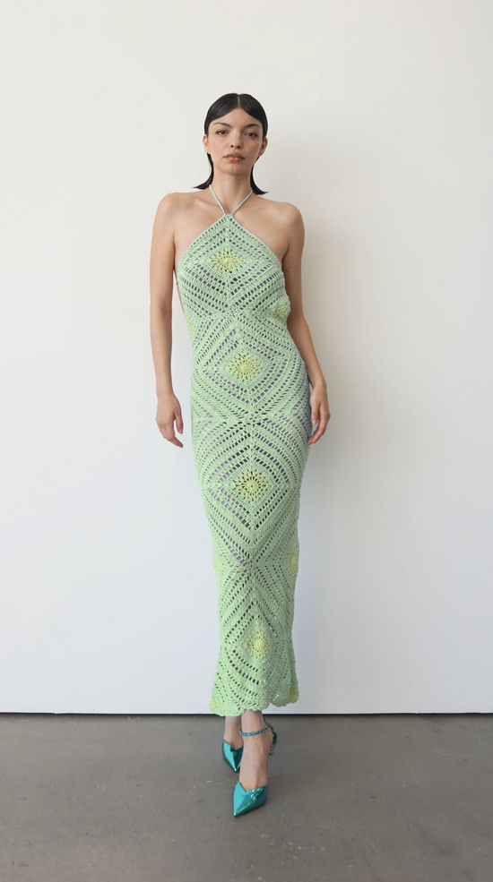 Cassie Crochet Halter Dress Green by Oceanus