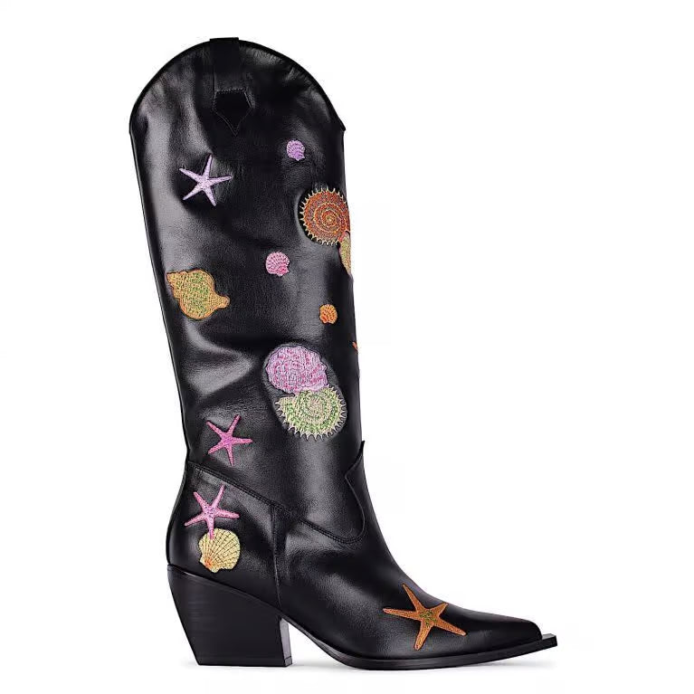 Oceanus Black Cowboy Boot