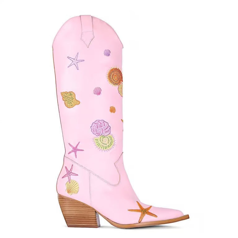 Oceanus Candy Pink Cowboy Boot