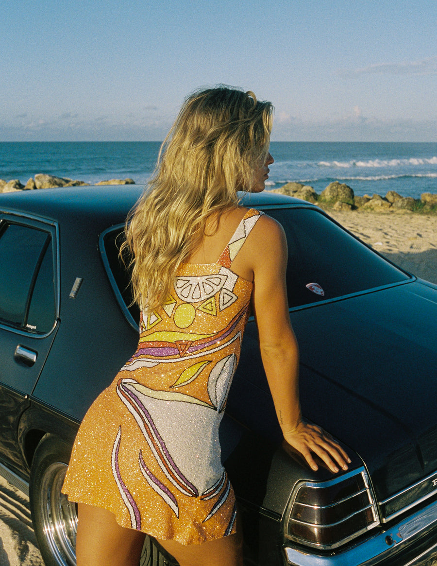 Shop Palm Beach Orange Hand-Beaded Mini Dress - Oceanus Shop Palm Beach Orange Hand-Beaded Mini Dress - Oceanus