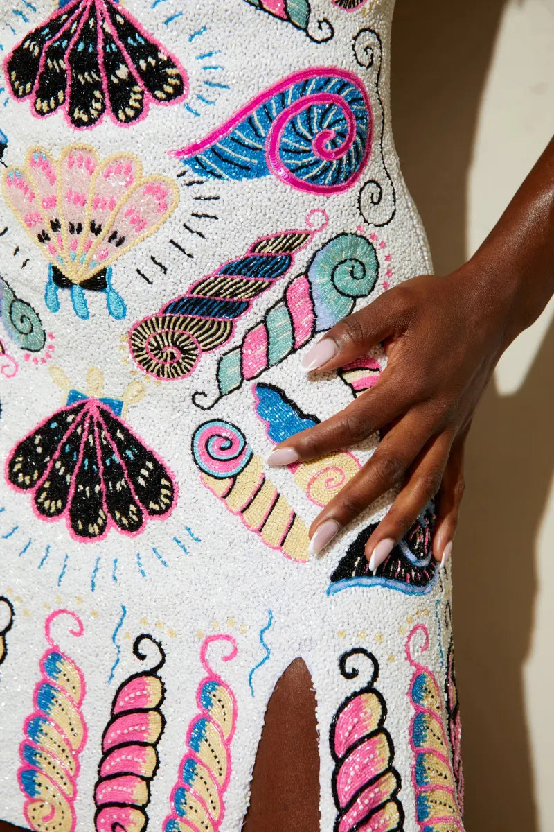 Oceanus x Zandra Rhodes Dream Shell Mini Dress White