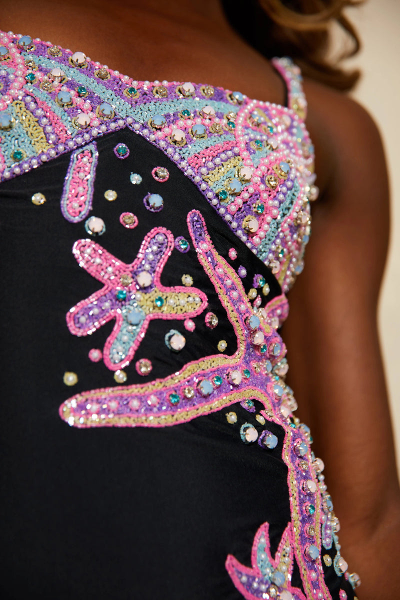 Selene Sea Shell Swimsuit in Black Pink shell bust