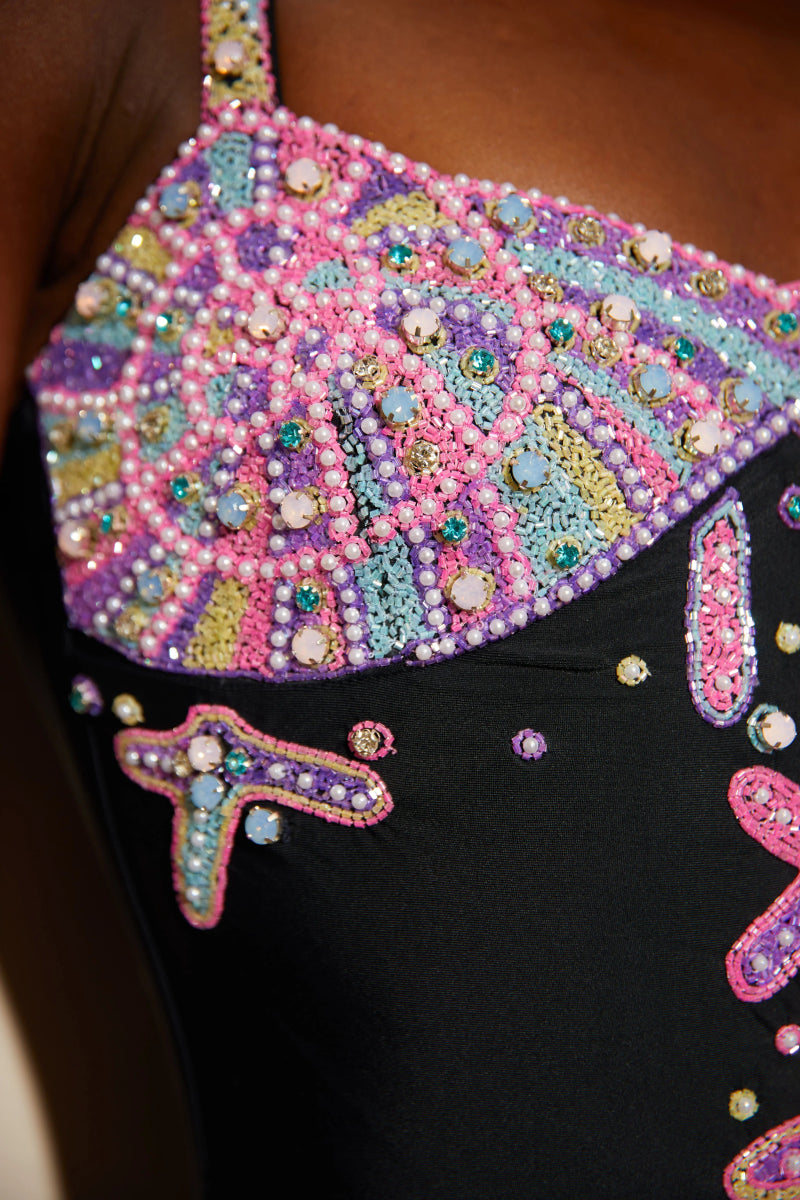 Selene Sea Shell Swimsuit in Black Pink shell bust