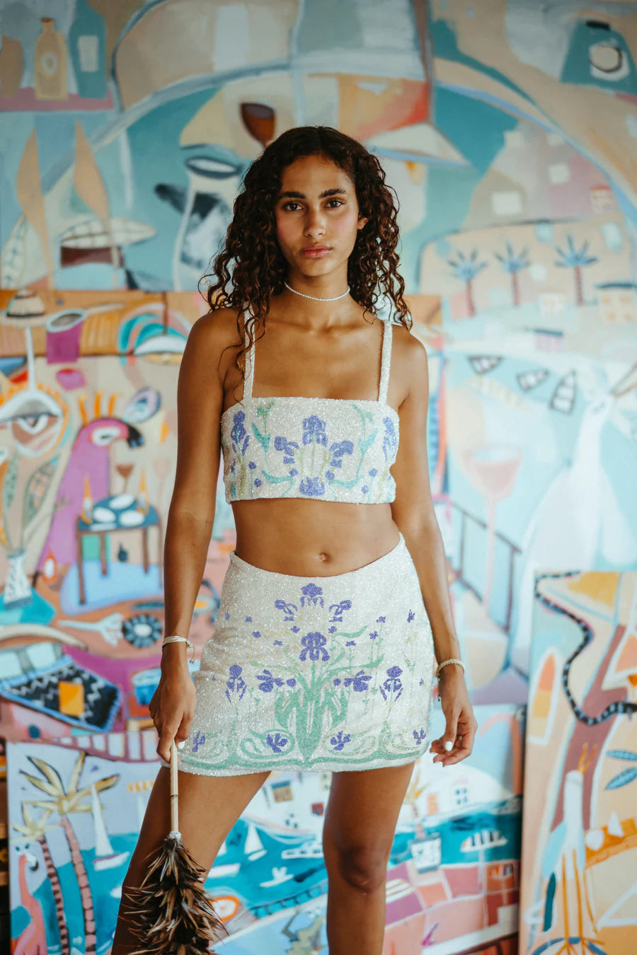 Women in Santa Monica Hand-Embroidered Co-Ord Top in Indoor 