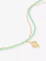 Noir Shell Metal Pendant Green Necklace