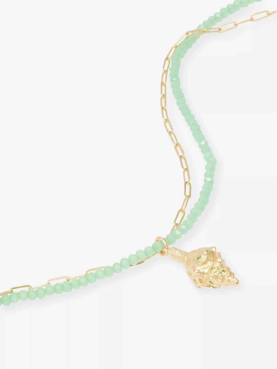 Noir Shell Metal Pendant Green Necklace