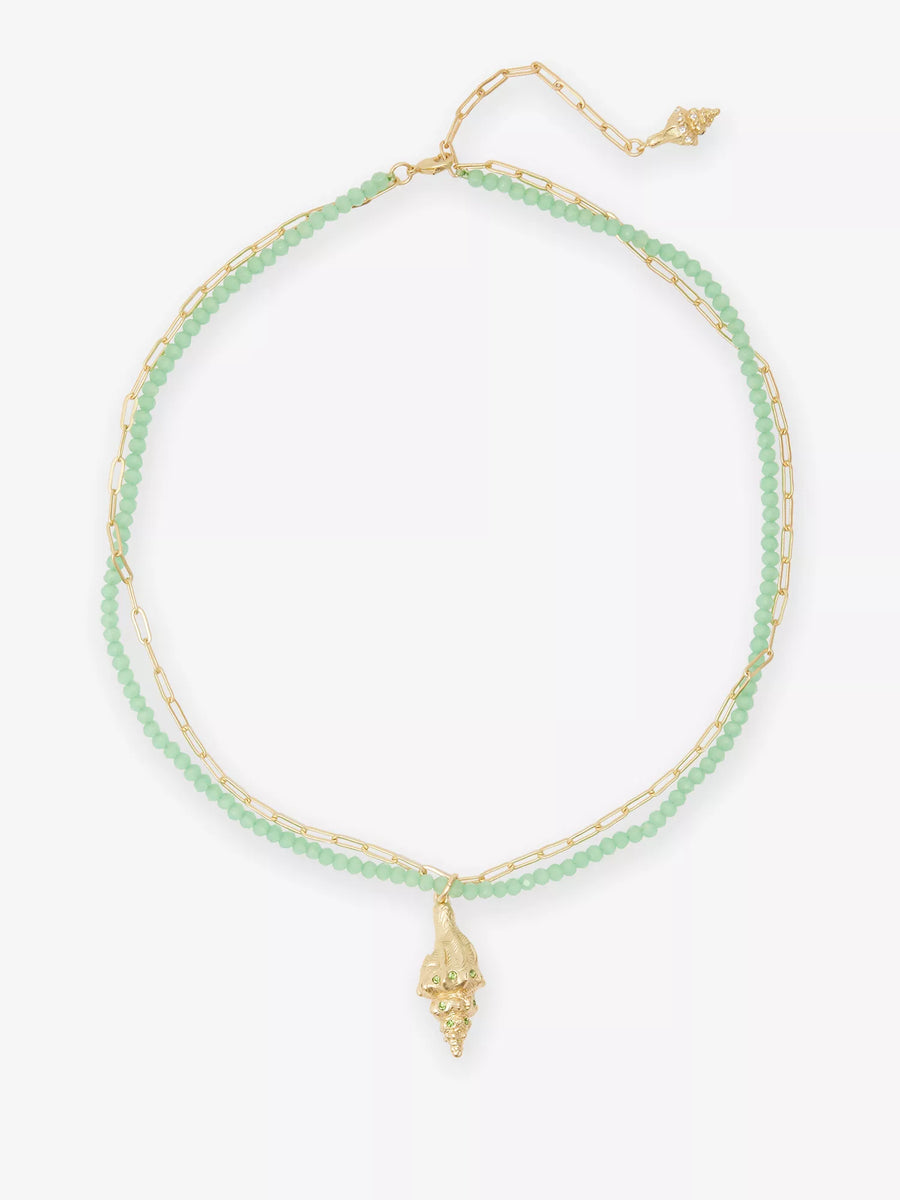 Noir Shell Metal Pendant Green Necklace