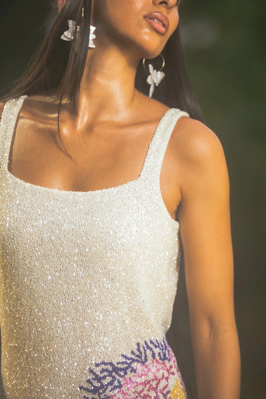 Adeline Coral Hand Beaded Mini Dress