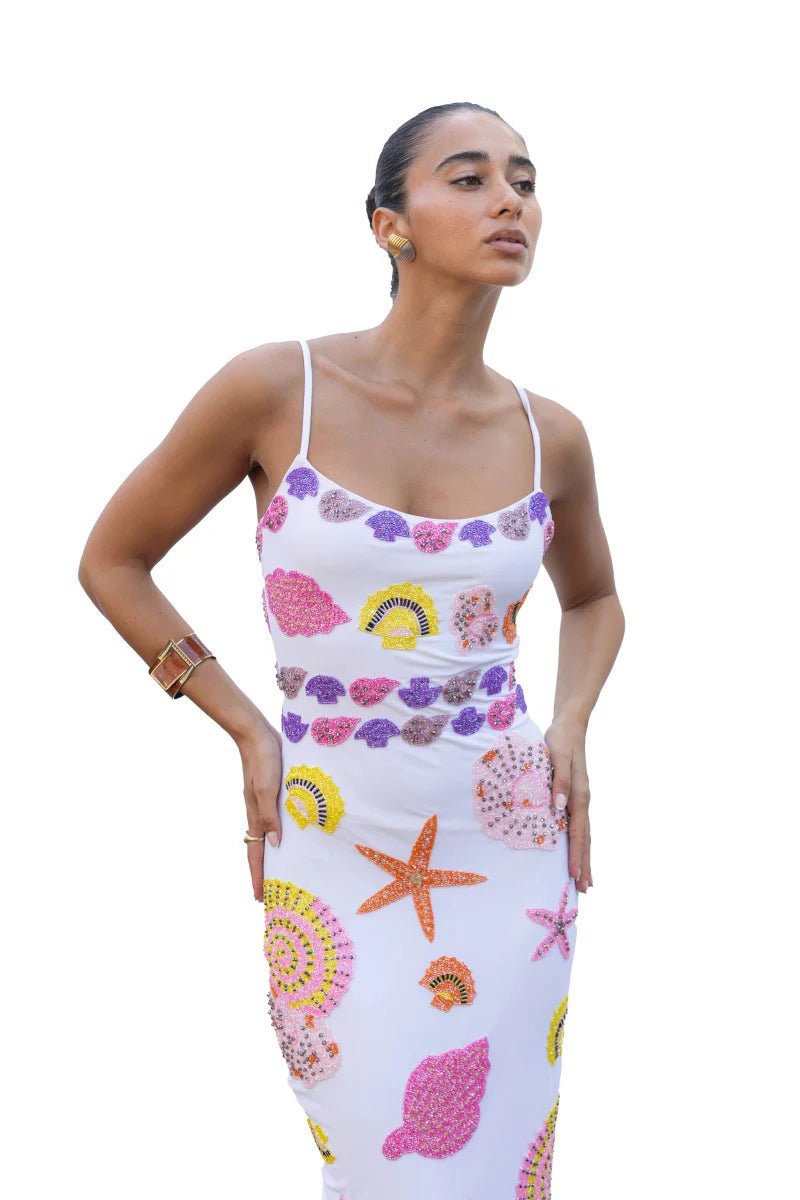 New York Strapped Dress in White - Oceanus Swimwear
