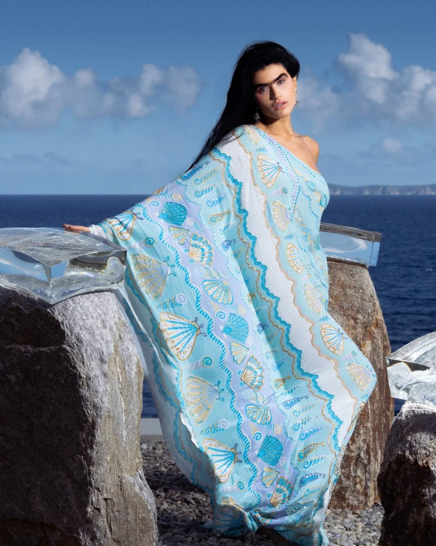 Oceanus x Zandra Rhodes Dreamy Kaftan Dress in Blue