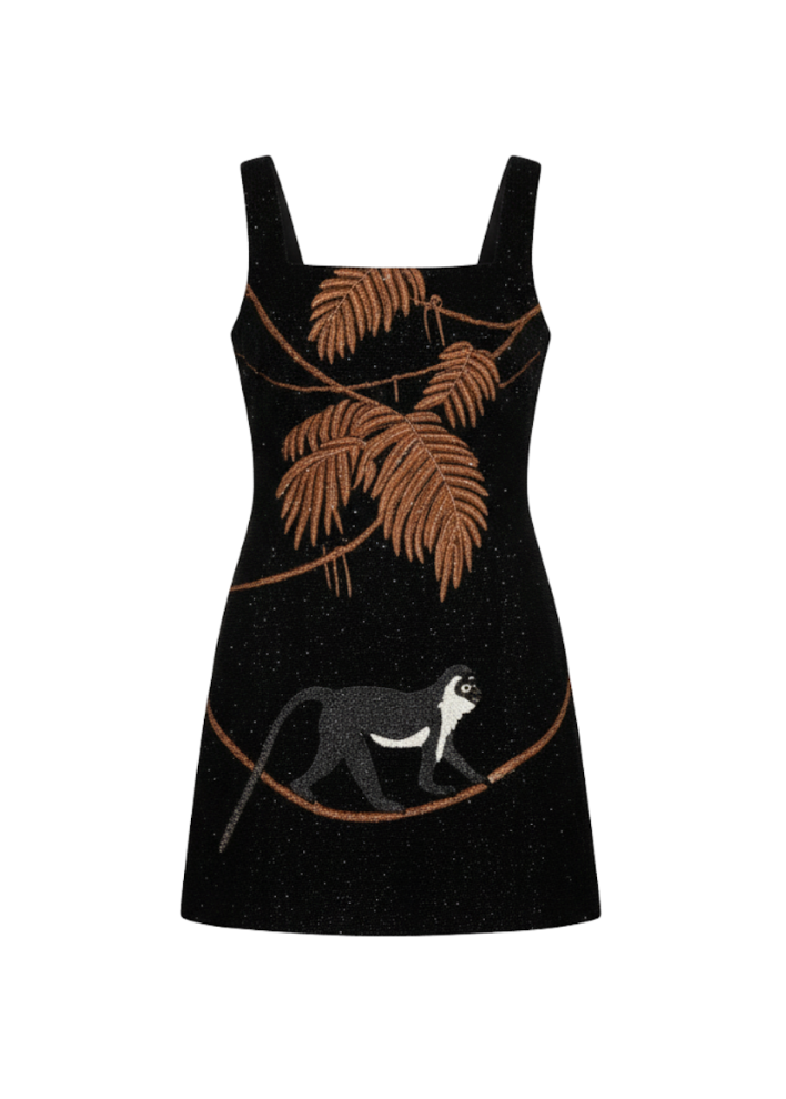 St. Barth Hand-Beaded Crystal Dress in Black