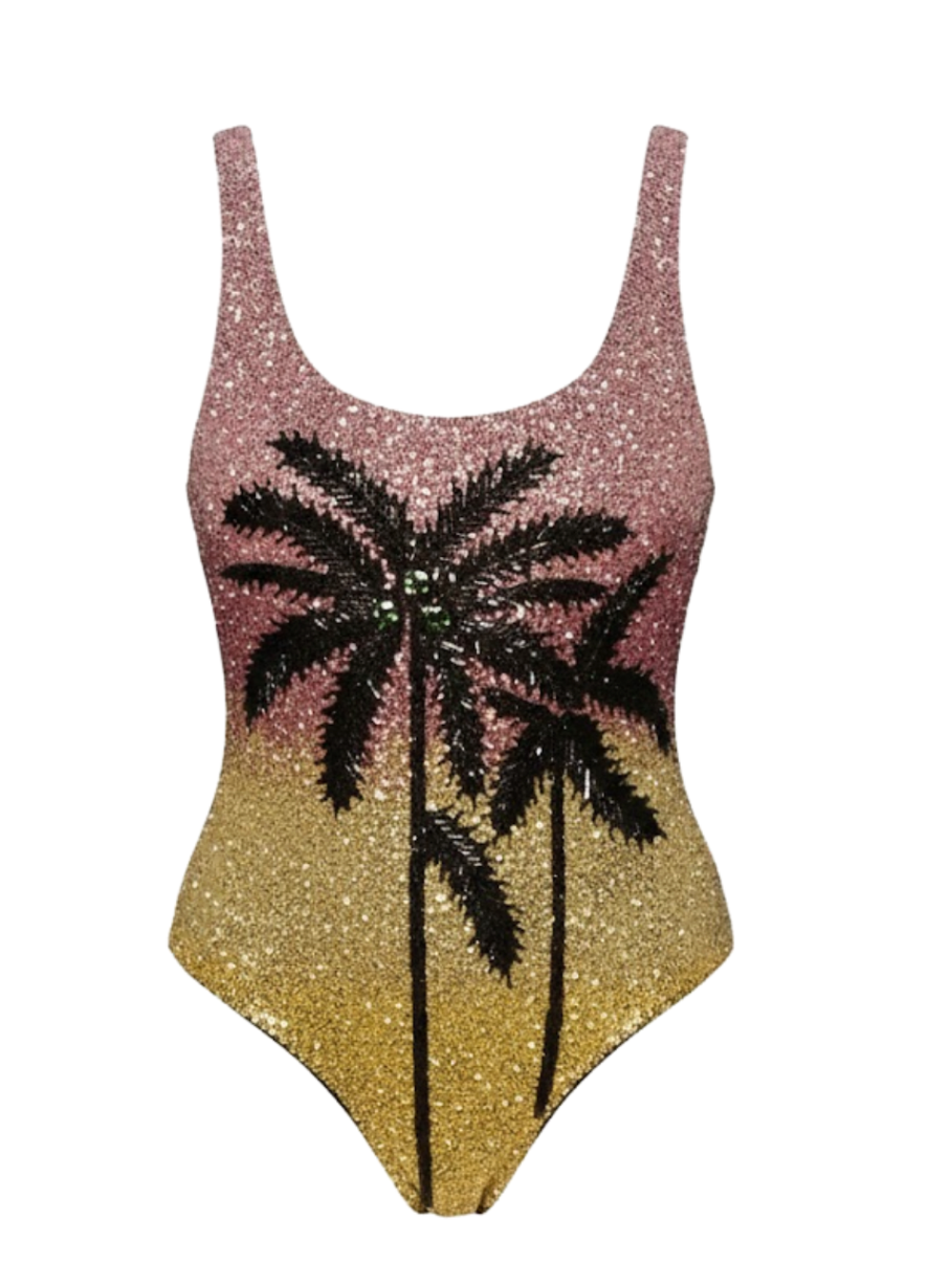 Palm Dusk Scoop Swimsuit Black Plam Tree