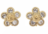 Chanel Flower Clip- On Earrings Gold Rhinestone