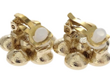 Chanel Flower Clip- On Earrings Gold Rhinestone