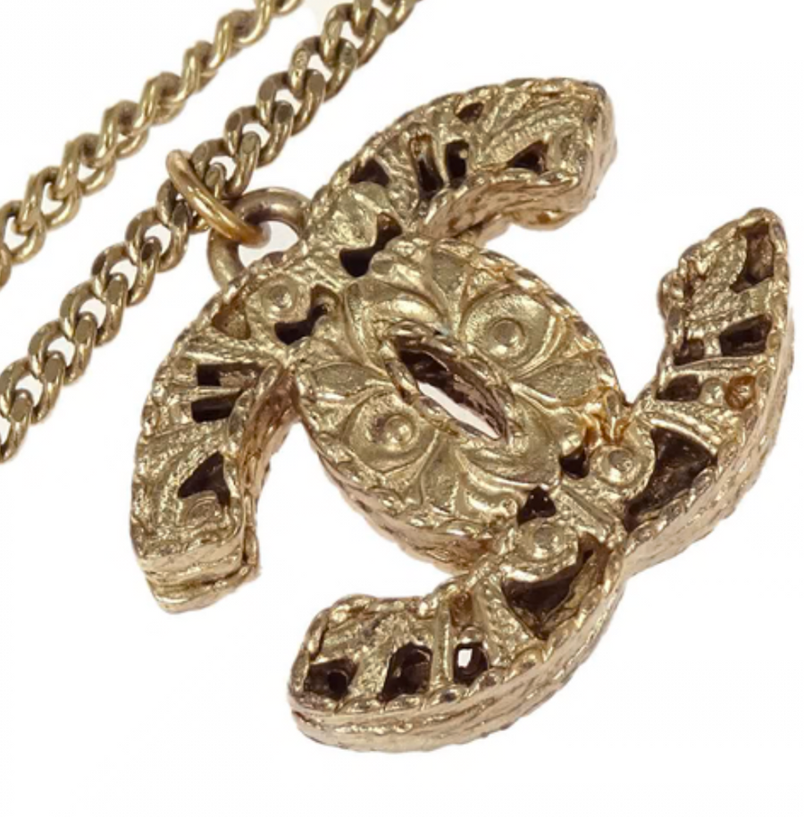 Chanel Costume Pearl Gold Chain CC Pendant Necklace 08A