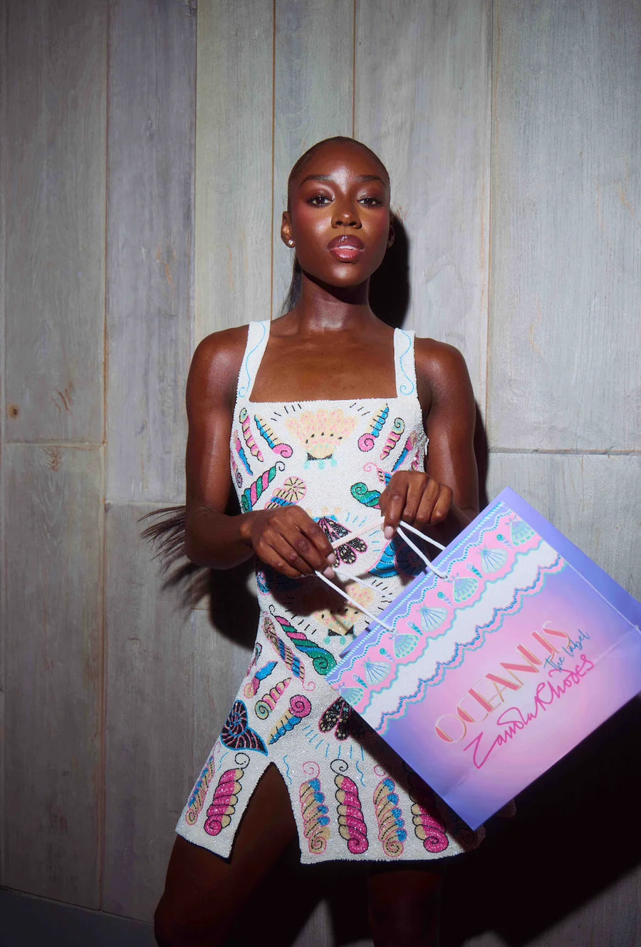 Oceanus x Zandra Rhodes Dream Shell Mini Dress White