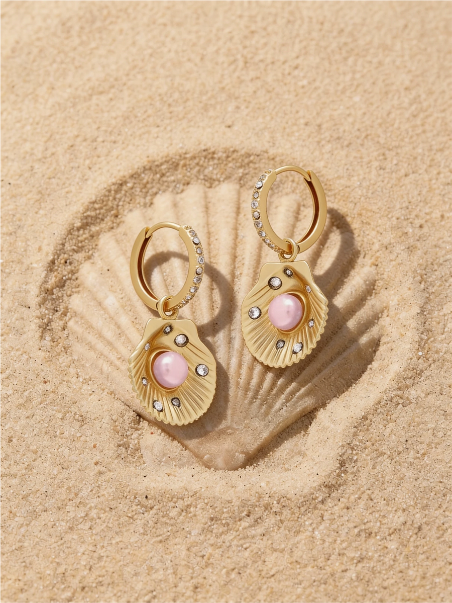 Sea Shell Pearl Earrings Multi Colour