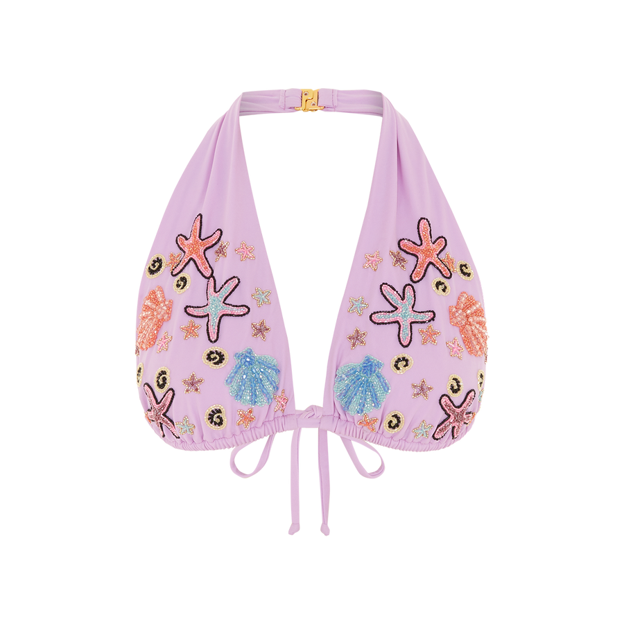 Fia Tropical Hand Embroidered Bikini Top Lilac