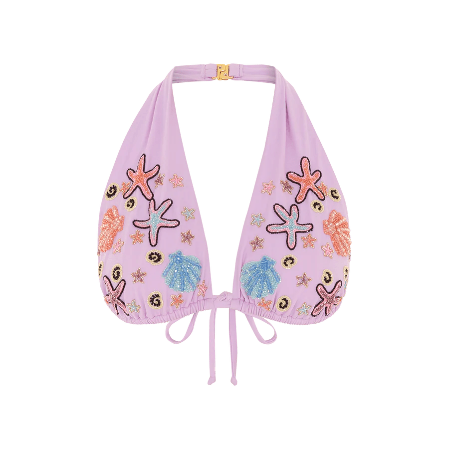 Fia Tropical Hand Embroidered Bikini Top - Lilac