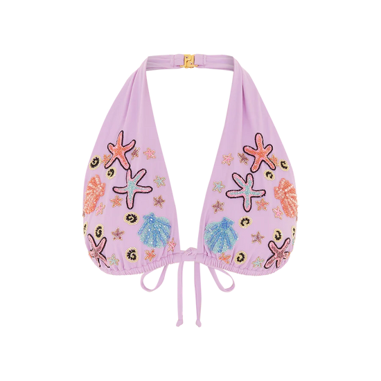 Fia Tropical Hand Embroidered Bikini Top Lilac