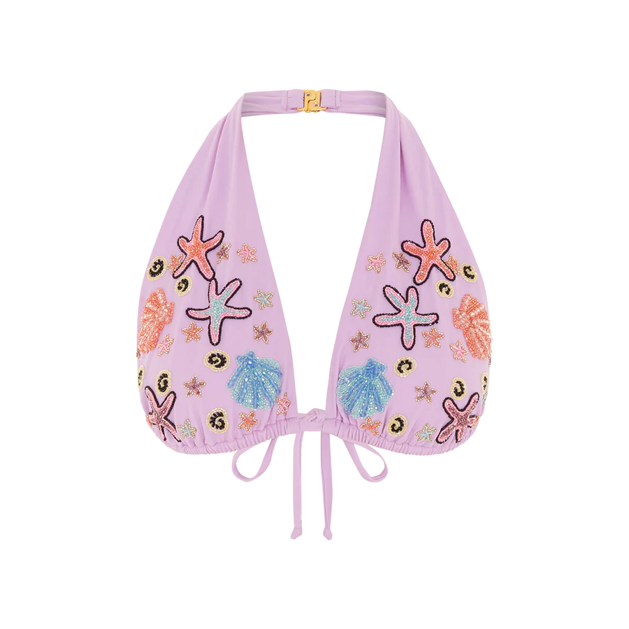 Fia Tropical Hand Embroidered Bikini Top Lilac