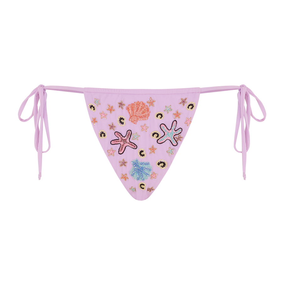 Fia Tropical Hand Embroidered Bikini Bottoms Lilac