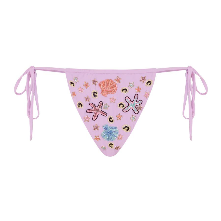 Fia Tropical Hand Embroidered tie side Bikini Bottom in Lilac