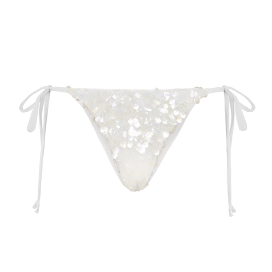 Sienna Sequin Embroidery White Bikini Bottoms