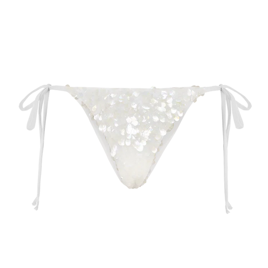 Sienna Sequin Embroidery Bikini Bottoms in white