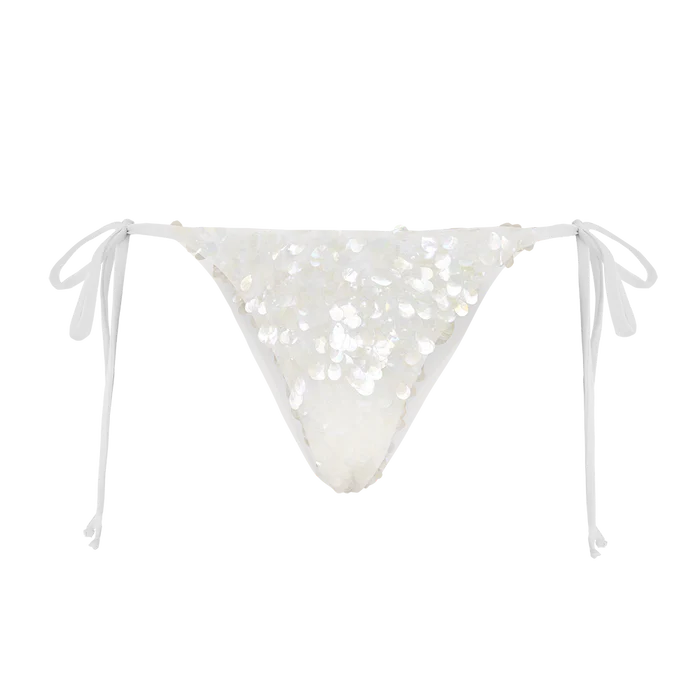 Sienna Sequin Embroidery Bikini Bottoms in white