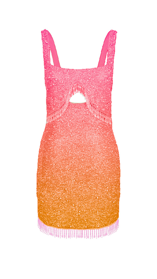 Sunrise Beaded Tassled Mini Dress