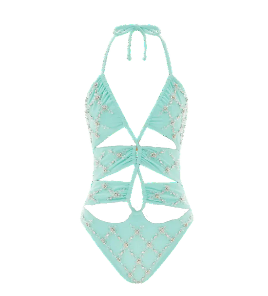 A pack shot of Palmer Luxe Crystal Embroidered Swimsuit in Mint 