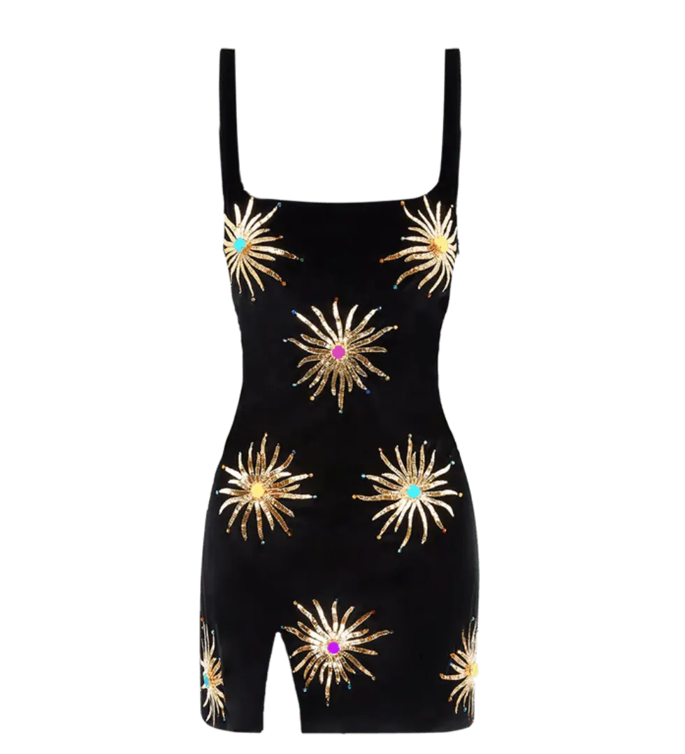 Callie Luxury Embellished Black Party Dress