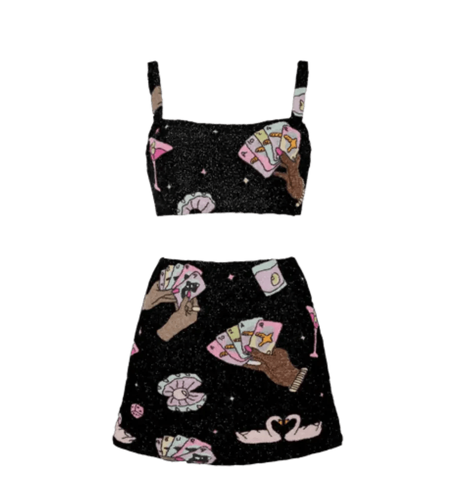 Vegas Beaded Mini Black Party Beach Co-ord - Top Only