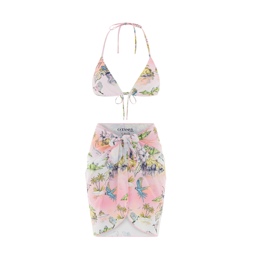 Pack shot of Lyra 3-piece bikini set with sarong from oceanus