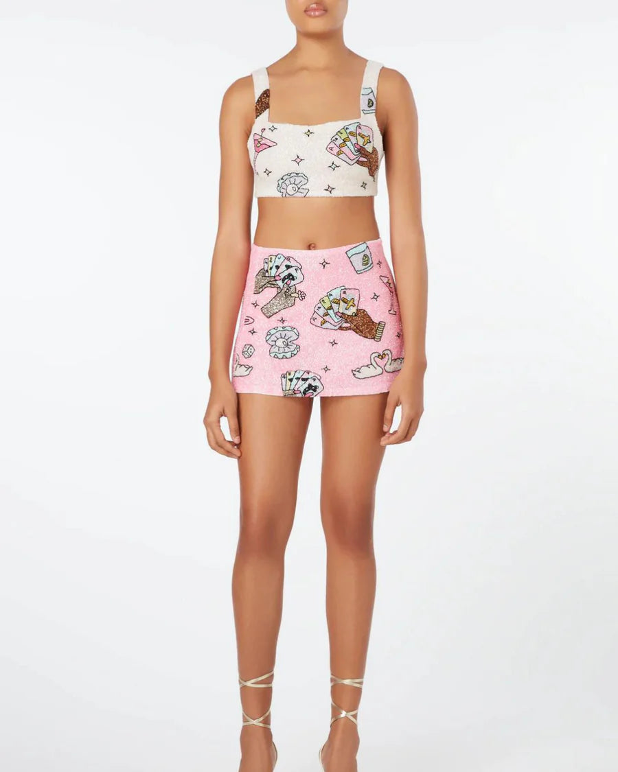 Vegas Beaded Mini Pink Party Beach Co-ord Top