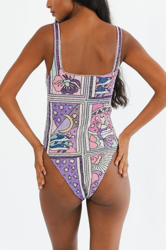Talia Hand Beaded Multi - Coloured Crystal Swimsuit - Oceanus Swimwear