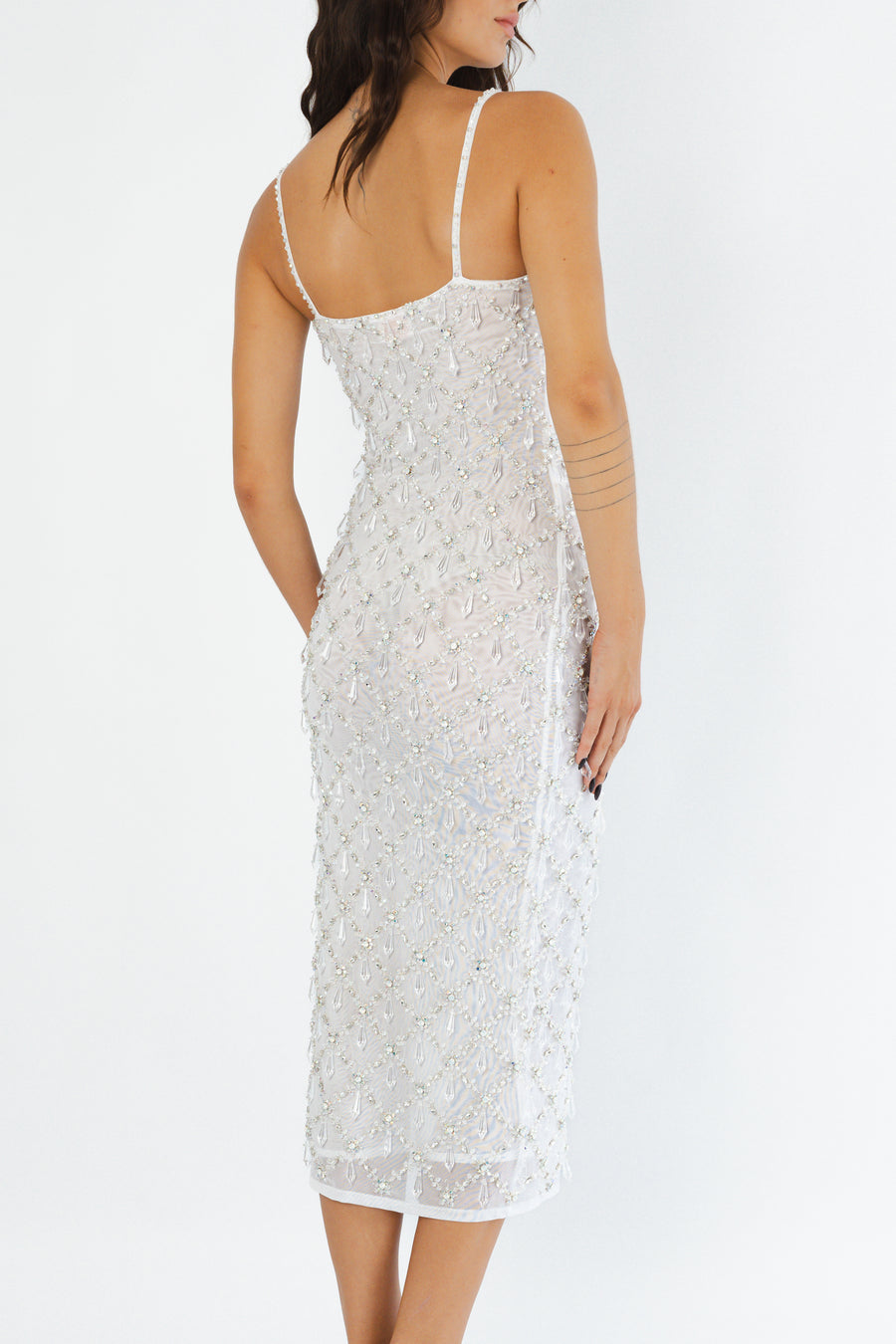 Calliope Luxury Crystal Maxi Party Dress White