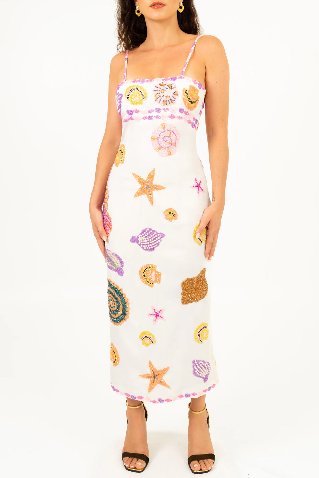 New York Strapped Dress Embroidary Straps in White