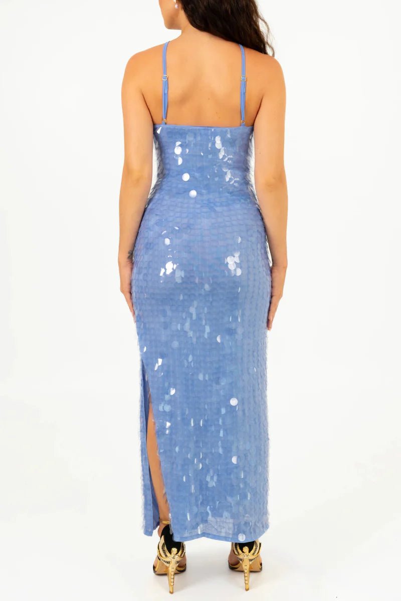 Sienna Cross Over Midi Dress - Blue