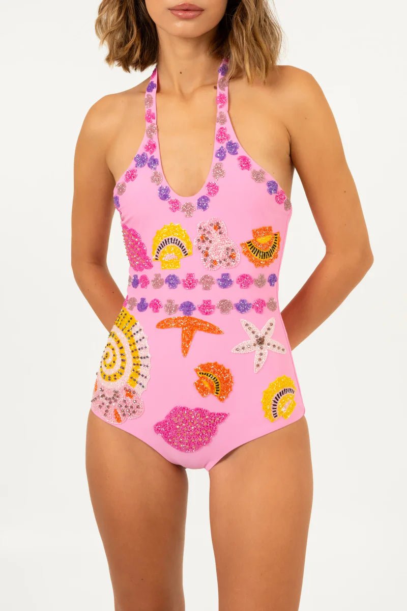 Sirena Cross Over Swimsuit in Pink - Oceanus Swimwear